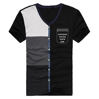 Senyue Mens Korean Cotton Short Sleeve T Shirt (Black)