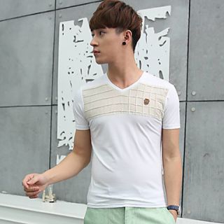 Senyue Mens Korean Splice Color Cotton Short Sleeve T Shirt (White)