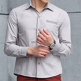 Mens Lapel Slim Long Sleeve Shirt