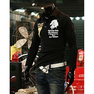 Midoo Long Sleeve Lion Printing Polo Shirt(Black)