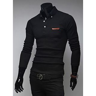 Midoo Turn Down Long Sleeve Collar Polo Shirt(Black)