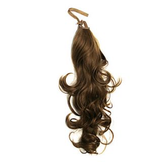 Ribbon Tied Light Brown Long Wavy Synthetic Ponytail Hair Extensions