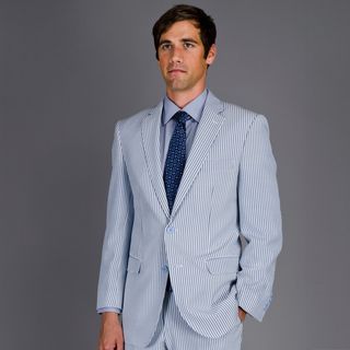 Mens Blue Seersucker 2 button Suit
