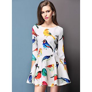 SNY Womens Gorgeous Round Neck Colorful Pattern Bouffant Swing Dress