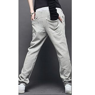 Shishangqiyi Circular Design Patch Pockets Korean Couple Male Sports Pants(Light Gray)