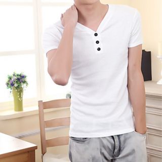 Shishangqiyi Short Sleeved Tide Korean Version V Neck Slim Stretch T Shirt(White)