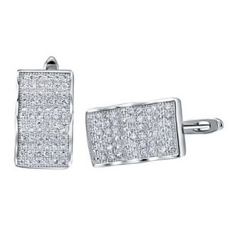 Simple Silver Plated Silver With Cubic Zirconia Rectangle Shape Womens Earring