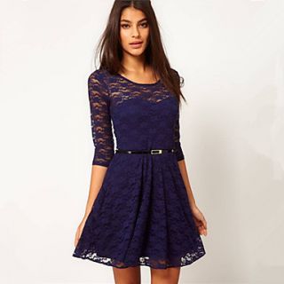 SWEET LADY Womens Occident Lace Slim Tight Dress(Navy Blue)