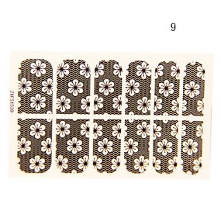 12PCS Coreopsis Shape Black Lace Nail Art Stickers NO.9