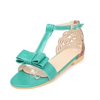 Faux Leather Womens Flat Heel Open Toe Sandals with Bowknot Shoes(More Colors)
