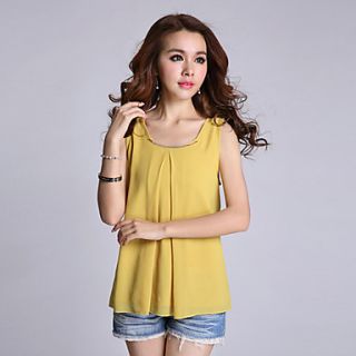 YIGOUXIANG Womens Fashion Round Collar Fitted Sleeveless Shirt(Yellow)