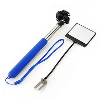6 Fold Blue Retractable Handheld Monopod with Strap and Mirror for Gopro Hero Camera