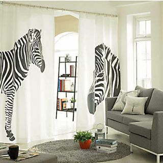 (One Pair Grommet Top) Fancy Drapery Style Designer Hand Painted Zebra Pattern Eco friendly Curtain (102W × 84L)
