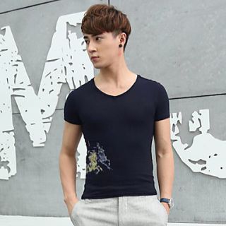 Senyue Mens Korean Simple Slim Fit Short Sleeve T Shirt (Royal Blue)
