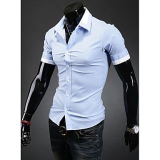Midoo Short Sleeved Solid Color V Neck Shirt (Light Blue)