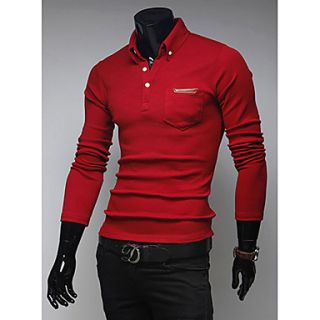 Midoo Turn Down Long Sleeve Collar Polo Shirt(Red)