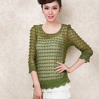 Loongzy Womens 3/4 Sleeve Round Neck Cut Out Thin Green Suit