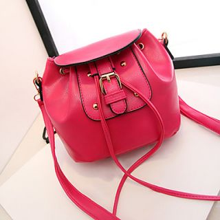 Fenghui Womens Casual Lace Up Solid Color Buckle Fuchsia Shoulder Bag