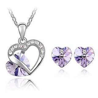 Xingzi Womens Charming Lilac Heart Pattern Made With Swarovski Elements Crystal Necklace And Stud Earrings