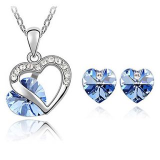 Xingzi Womens Fashion Blue Heart Pattern Made With Swarovski Elements Crystal Necklace And Stud Earrings