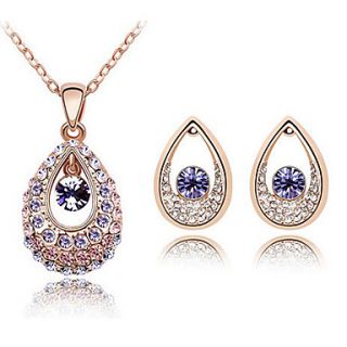 Xingzi Womens Charming Lilac Water Drop Crystal Necklace And Stud Earrings
