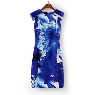 Womens Spring Summer Sleeveless Blue Print Dresses