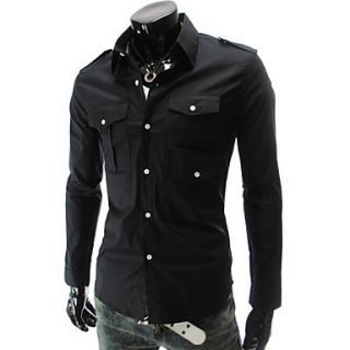 Cocollei mens pockets shoulder pads casual shirt (black)