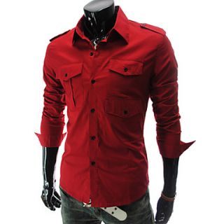 Cocollei mens pockets shoulder pads casual shirt (red)