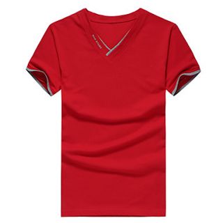 ARW Mens Leisure Solid Color Short Sleeve V Neck Red Shirt