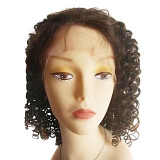 Brazilian Virgin Hair Natural Color 14 Inch Length Loose Curly Full Lace Wig Swiss Lace 130 Density