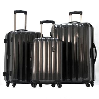 Olympia Titan 3 piece Hardside Spinner Luggage Set (BlackMaterial Durable polycarbonateFull internal divider with shoe pockets creates two separate compartments (on 25 inch and 29 inch piece) Weight 21 inch upright (6.4 pound), 25 inch upright (8.2 poun