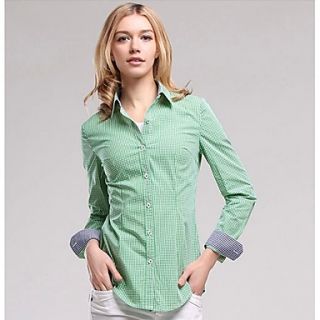 Veri Gude Womens Bodycon All Match Check 100% Cotton Korean Green Shirt