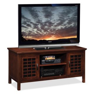 Leick Riley Holliday 50 in. TV Console with Grid Black Glass Doors   Chocolate