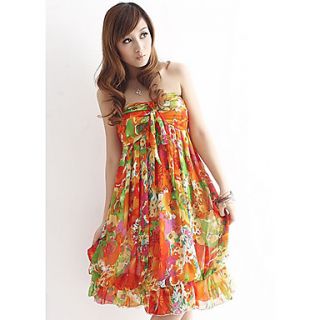 Zoey Womens Floral Print Chiffon Sleeveless Orange Dress