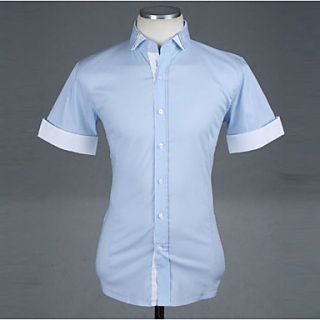 Uyuk Mens Fashion Light Blue Lapel Neck Buckle Short Sleeve Shirt