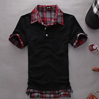 Chaolfs Mens Korean Style Slim Double Neck Grid Short Sleeve Polo Shirt(Screen Color)