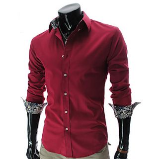 Cocollei mens luxury lapel long sleeve casual shirt (red)