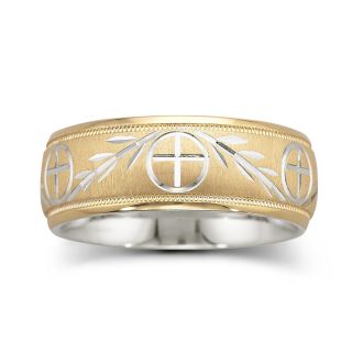 Mens 10K/Silver Bonded Cross Band, Two Tone