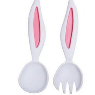 Set of 2 Rabbit Ear Shaped Spoon and Fork, Random Color L25cm x W13cm