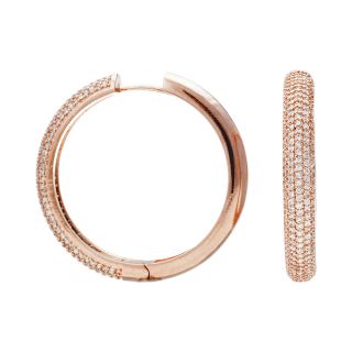 14K Rose Gold Over Brass Cubic Zirconia Hoop Earrings, Womens