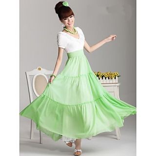 Swd Large Hem V Neck Stitching Dress (Green)