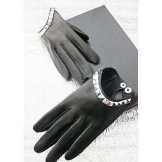 Womens Fashionable Rivets Leather Gloves