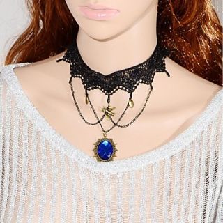Elonbo Blue Gems Style Vintage Gothic Lolita Collar Choker Pendant Necklace Jewelry