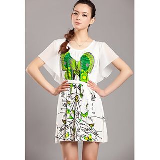 Zoey Womens Silk Butterfly Pattern Loose Fit Green Dress