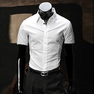 Uyuk Mens Simple White Lapel Neck Buckle Short Sleeve Shirt