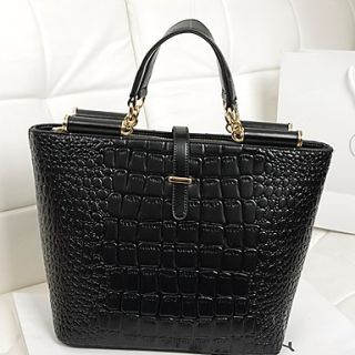 NPSJ Womens Leisure Black Patterned Metal Chain Leather Portable Tote 04 3