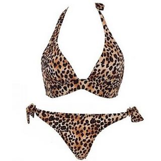 Womens Sexy Halter Leopard Print Alluring Swimsuit Bikini