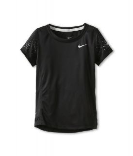 Nike Kids Miler S/S Crew Girls Short Sleeve Pullover (Black)