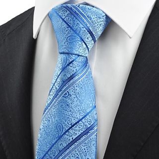 Tie Blue Paisley Floral Striped JACQUARD Mens Tie Necktie Unique Wedding Gift