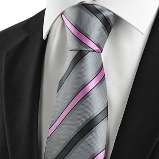 Tie New Striped Pink Grey Novelty Mens Tie Necktie Wedding Party Holiday Gift